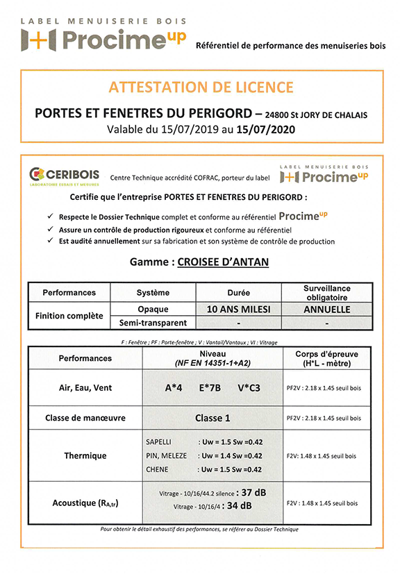 Licence CERIBOIS Croisée d'antan